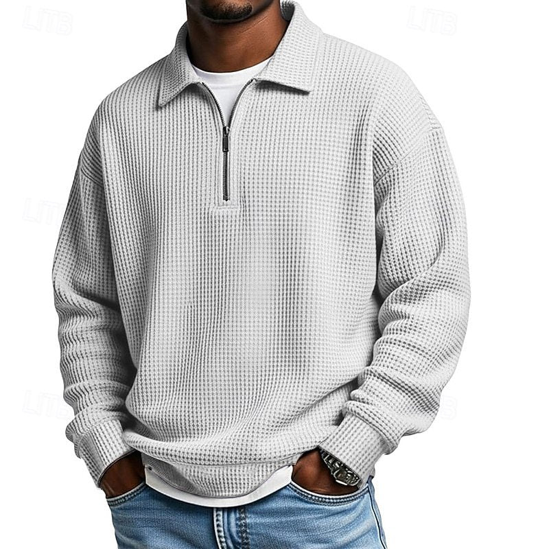 Men's Waffle Knit Quarter Zip Polo Sweatshirt