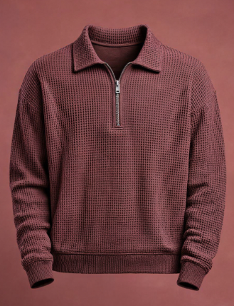 Men's Waffle Knit Quarter Zip Polo Sweatshirt