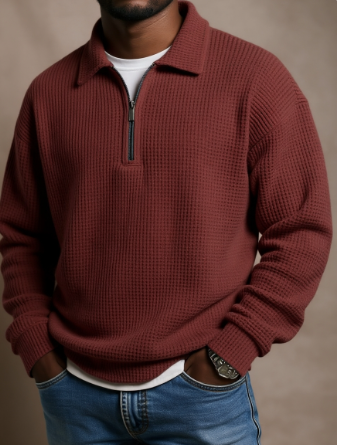 Men's Waffle Knit Quarter Zip Polo Sweatshirt
